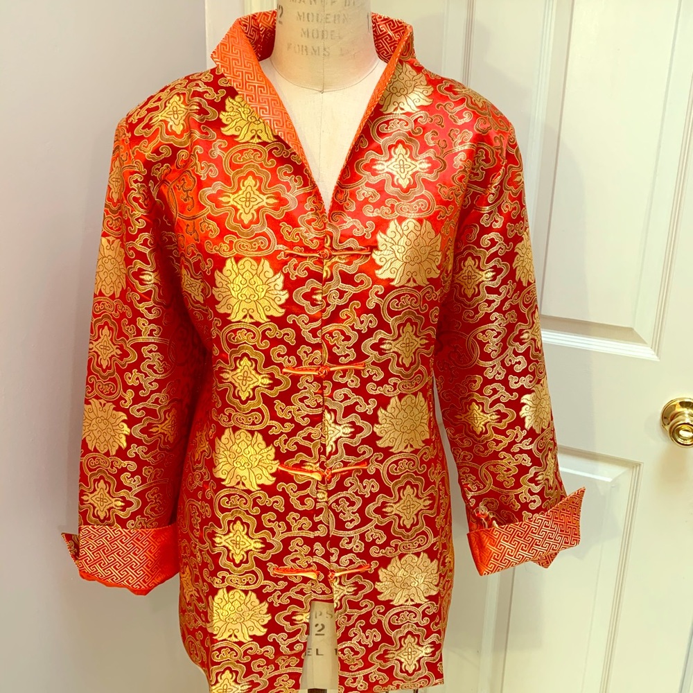 Red Satin Blazer Oriental 2XL